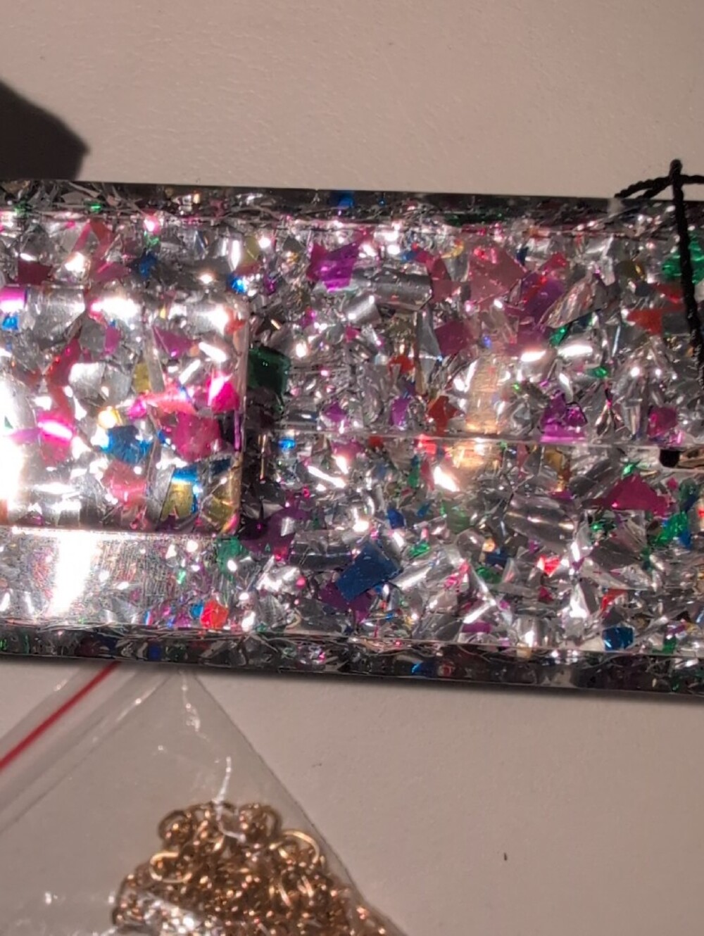 City Glitter Evil Eye Clutch - Silver Multicolor With Crossbody Strap - Picture 10 of 16
